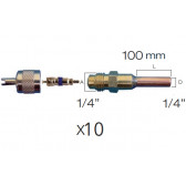 10 x gerader Schraderventil-Anschluss mit 1/4" 10 cm Kupferspitze und Rändelstopfen