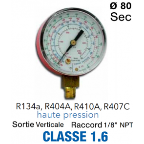 Manomètre basse pression bain huile Ø 80, R22, R134a, R404A, R407C